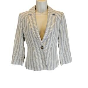 Hobbs London NW3 Blazer business casual 10 Striped Black Tan Lined Button Fitted